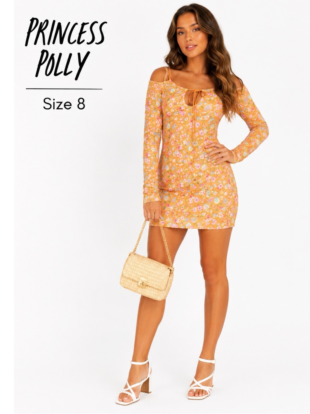 PRINCESS POLLY Orange Cut Out Dress Size 8 New!